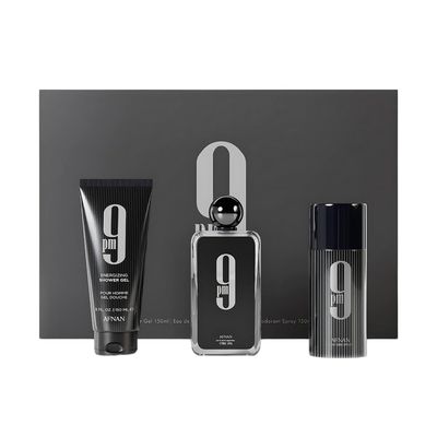 Afnan 9 Pm 3 Piece Set for Men, (3.4 Oz Eau De Parfum Spray + 5.0 Oz Shower Gel + 5.0 Oz Perfume Deodorant)